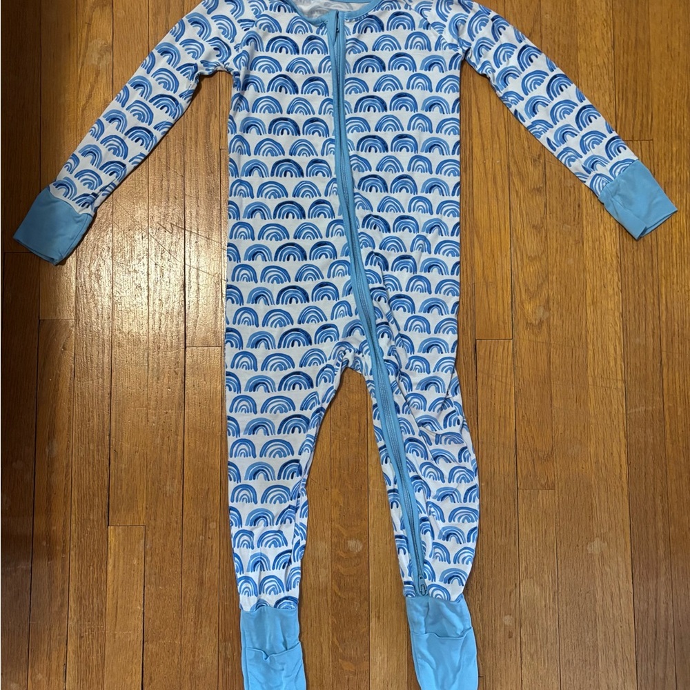 Little Sleepies Blue and White rainbow zippy